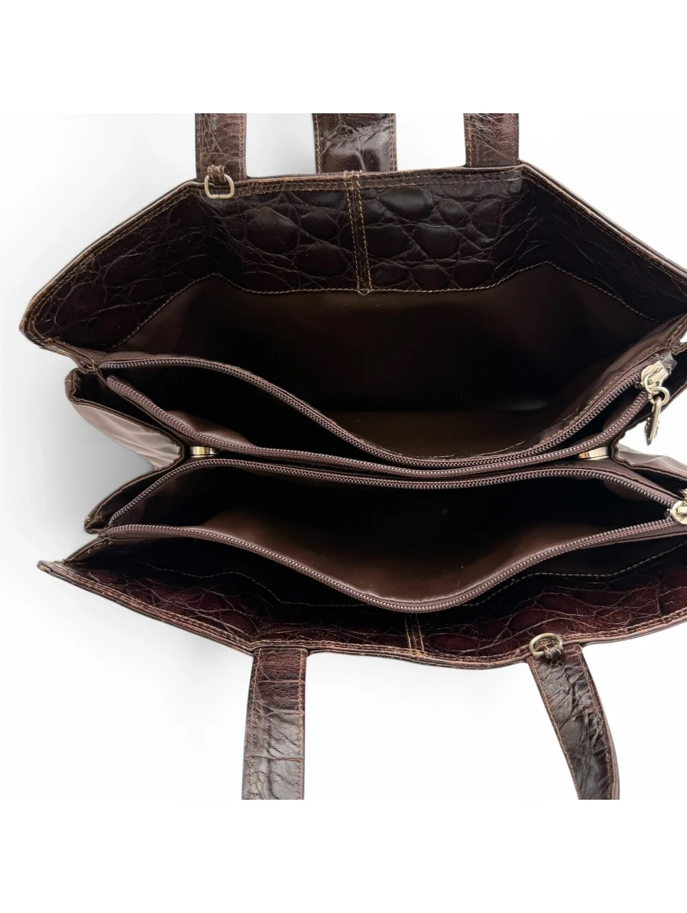 Vtg Francesco Biasia Genuine Leather Crocodile Embossed Tote Bag Made in Italy